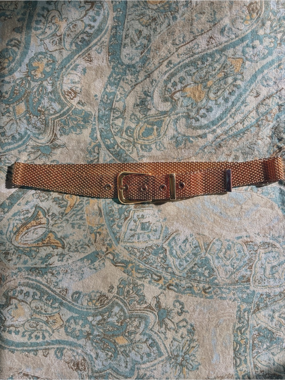Vintage Shiny Gold Tone Metal Mesh Belt Retro Liquid Gold Statement Cinch Belt